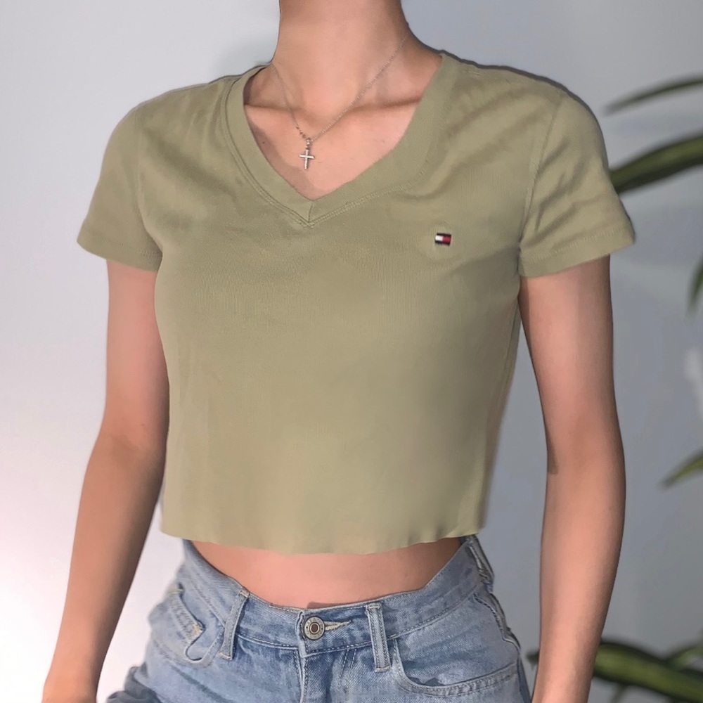 olive green tommy hilfiger crop top